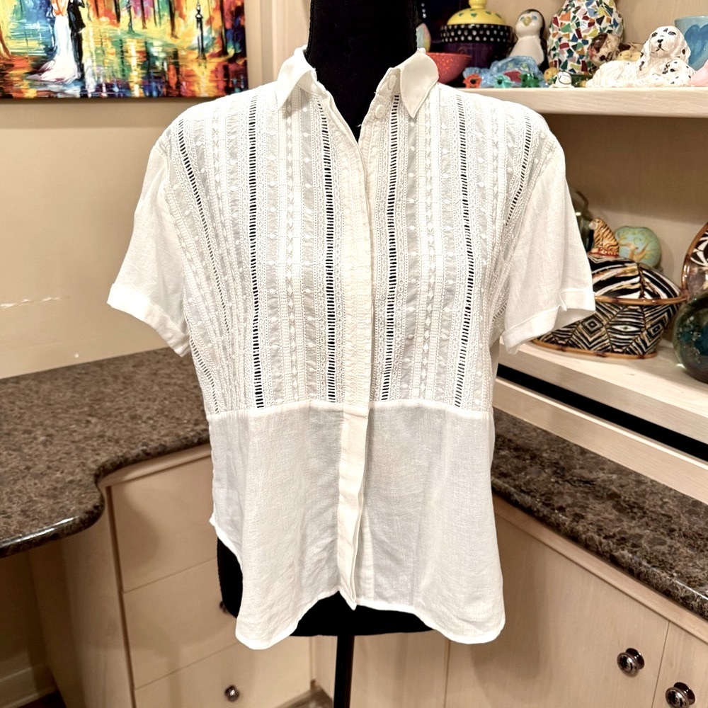Frame Denim Ivory Lace Button Down Shirt